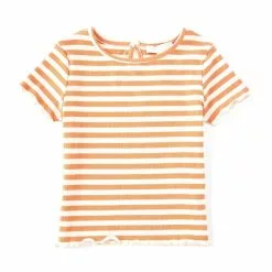 Deals โ๏ธ Chelsea & Violet Little ๐ฏ Girls 2T-6X Short Sleeve Stripe Ribbed Lettuce Edge Tee Rust ๐ฏ