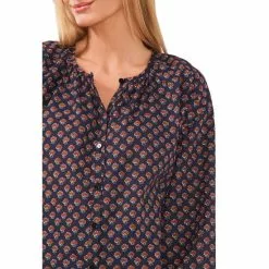 Best Sale ❤️ Chelsea & Violet Foulard Stamp Print Long Blouson Sleeve Split Round Neck Button Front Top Foulard Stamps 🔥 -Chelsea Violet Sales unnamed file 1024