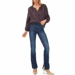 Best Sale ❤️ Chelsea & Violet Foulard Stamp Print Long Blouson Sleeve Split Round Neck Button Front Top Foulard Stamps 🔥 -Chelsea Violet Sales unnamed file 1025