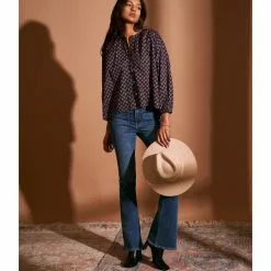 Best Sale ❤️ Chelsea & Violet Foulard Stamp Print Long Blouson Sleeve Split Round Neck Button Front Top Foulard Stamps 🔥 -Chelsea Violet Sales unnamed file 1026