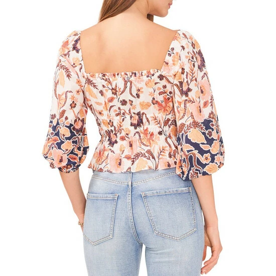 Budget ✔️ Chelsea & Violet Smocked Square Neck Batik Print 3/4 Puff Sleeve Ruffle Hem Top Border Batik 👏 4 Budget ✔️ Chelsea & Violet Smocked Square Neck Batik Print 3/4 Puff Sleeve Ruffle Hem Top Border Batik 👏 - Image 2