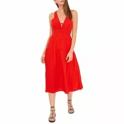 Deals ๐ Chelsea & Violet Sleeveless Tie V-Neck A-Line Tiered Criss Cross Back Detail Woven Midi Dress Flame Scarlet ๐