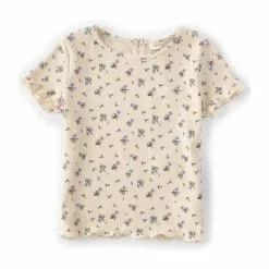 Buy 😀 Chelsea & Violet Little Girls 2T-6X Short Sleeve Floral Ribbed Tee Beige 🔔