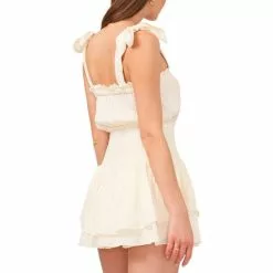 Wholesale 🤩 Chelsea & Violet Square Neck Sleeveless Tie Shoulder Smocked Mini Ruffle Satin Romper Toasted Ivory 🔔 -Chelsea Violet Sales unnamed file 1156