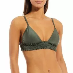 Cheapest ⭐ Chelsea & Violet Solid Smocked Bralette Swim Top Thyme 🔔
