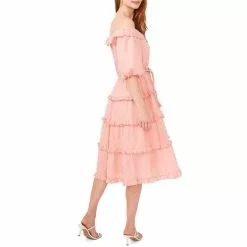 Best reviews of ⌛ Chelsea & Violet Off-the-Shoulder 3/4 Sleeve Braided Belt Embroidered Dot Ruffle Tiered A-Line Midi 💯 Dress Parfait Pink ❤️ -Chelsea Violet Sales unnamed file 1174