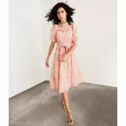 Best reviews of ⌛ Chelsea & Violet Off-the-Shoulder 3/4 Sleeve Braided Belt Embroidered Dot Ruffle Tiered A-Line Midi 💯 Dress Parfait Pink ❤️ -Chelsea Violet Sales unnamed file 1175