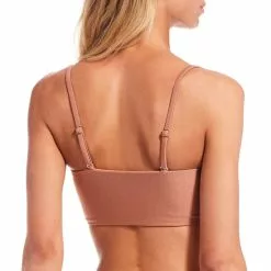 Cheapest ⭐ Chelsea & Violet Shiny Jersey Knit Lace Up Beaded Tassel Bandeau Swim Top Taupe 🔔 -Chelsea Violet Sales unnamed file 1207