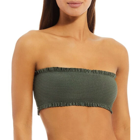 Wholesale 🥰 Chelsea & Violet Solid Smocked Bandeau Swim Top Thyme ❤️ 6 Wholesale 🥰 Chelsea & Violet Solid Smocked Bandeau Swim Top Thyme ❤️ - Image 4