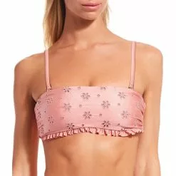 Cheapest ⌛ Chelsea & Violet Forever Young Rosette Eyelet Ruffle Bandeau Swim Top 🎁