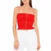 Coupon 🎁 Chelsea & Violet Sleeveless Square Neck Elastic Smocked Ruffle Hem Button Front Crop Top Flame Scarlet ⭐ -Chelsea Violet Sales unnamed file 1233
