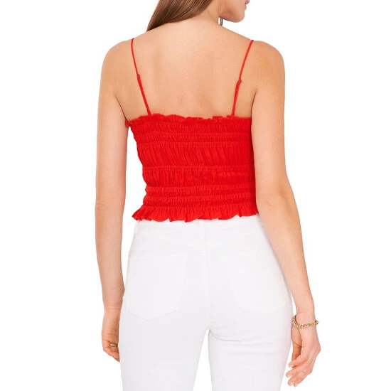 Coupon 🎁 Chelsea & Violet Sleeveless Square Neck Elastic Smocked Ruffle Hem Button Front Crop Top Flame Scarlet ⭐ 4 Coupon 🎁 Chelsea & Violet Sleeveless Square Neck Elastic Smocked Ruffle Hem Button Front Crop Top Flame Scarlet ⭐ - Image 2