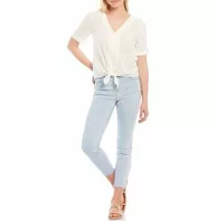 Best reviews of ✔️ Chelsea & Violet Cropped Eyelet Short Sleeve V-Neck Tie Front Top Toasted Ivory 🔔 -Chelsea Violet Sales unnamed file 1242