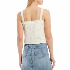Flash Sale ⌛ Chelsea & Violet Square Neck Sleeveless Gauze Eyelet Cropped Lace Tank Toasted Ivory 👏 -Chelsea Violet Sales unnamed file 1249