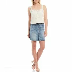 Flash Sale ⌛ Chelsea & Violet Square Neck Sleeveless Gauze Eyelet Cropped Lace Tank Toasted Ivory 👏 -Chelsea Violet Sales unnamed file 1250