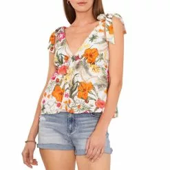Cheapest ✔️ Chelsea & Violet Tropical Floral Print V-Neck Sleeveless Tie Shoulder Top Tropical Oasis 😍