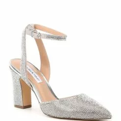 Coupon ⭐ Chelsea & Violet Mary Rhinestone Embellished Pointed Toe Pumps Silver 👍