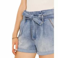 Best Sale 👏 Chelsea & Violet High Rise Paperbag Tie Waist Stretch Denim Shorts Stella Blue ⌛ -Chelsea Violet Sales unnamed file 1279