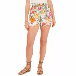 Best Sale 🎉 Chelsea & Violet High Rise Paperbag Tie Waist Ruffle Tropical Floral Print Linen Shorts Tropical Oasis 😀