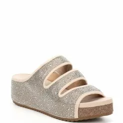 Chelsea Violet Sales 42 Outlet ๐ฅ Chelsea & Violet Mel Rhinestone Embellished Three-Band Wedges Light Grey โ
