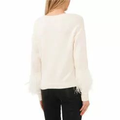 Best Pirce 🤩 Chelsea & Violet Long Sleeve Crew Neck Ostrich Feather Sweater Antique White ⌛ -Chelsea Violet Sales unnamed file 14