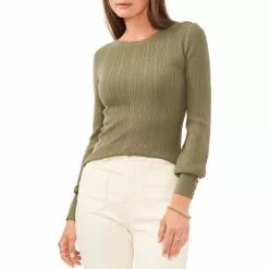Hot Sale ⌛ Chelsea & Violet Crew Neck Long Button Cuff Sleeve Ribbed Knit Sweater Olivine 😍