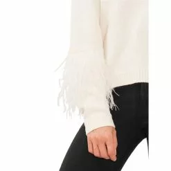 Best Pirce 🤩 Chelsea & Violet Long Sleeve Crew Neck Ostrich Feather Sweater Antique White ⌛ -Chelsea Violet Sales unnamed file 16