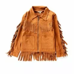 Best reviews of 🧨 Chelsea & Violet Big Girls 7-16 Faux Suede Fringe Moto Jacket Pecan 🥰