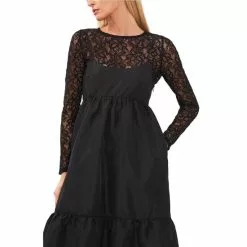 Coupon 😉 Chelsea & Violet Crew Neck Long Sleeve Stretch Mesh Lace Top Rich Black ✨ -Chelsea Violet Sales unnamed file 179