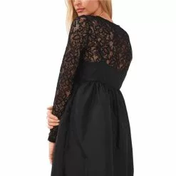 Coupon 😉 Chelsea & Violet Crew Neck Long Sleeve Stretch Mesh Lace Top Rich Black ✨ -Chelsea Violet Sales unnamed file 180