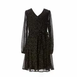 New 🔔 Chelsea & Violet Girls Big Girls 7-16 Long Sleeve Foiled Dot Wrap Dress Black/gold ⌛