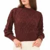 Cheap ⭐ Chelsea & Violet Mock Neck Long Balloon Sleeve Pom Pom Cable Knit Sweater Bitter Chocolate ❤️ -Chelsea Violet Sales unnamed file 183