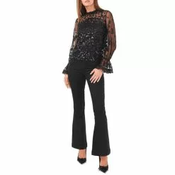 Buy 😉 Chelsea & Violet Sequin Mesh Mock Neck Long Sleeve Top Pearl 🔔 -Chelsea Violet Sales unnamed file 19