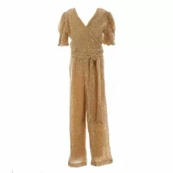 Outlet ✔️ Chelsea & Violet 🛒 Girls Big Girls 7-16 Short Puff Sleeve Sequin Embellished Jumpsuit Black 😀