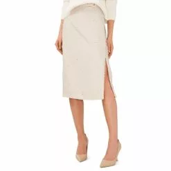 Coupon ✨ Chelsea & Violet 2-Way Sequin Side Slit Midi Pencil Skirt Antique White 🧨