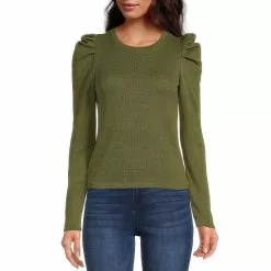 Best Sale 👍 Chelsea & Violet Crew Neck Long Puff Sleeve Waffle Knit Top Rich Black 😍 -Chelsea Violet Sales unnamed file 247