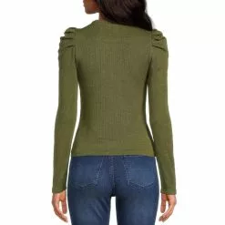 Best Sale 👍 Chelsea & Violet Crew Neck Long Puff Sleeve Waffle Knit Top Rich Black 😍 -Chelsea Violet Sales unnamed file 248