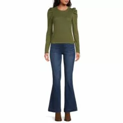 Best Sale 👍 Chelsea & Violet Crew Neck Long Puff Sleeve Waffle Knit Top Rich Black 😍 -Chelsea Violet Sales unnamed file 249