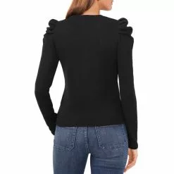 Best Sale 👍 Chelsea & Violet Crew Neck Long Puff Sleeve Waffle Knit Top Rich Black 😍 -Chelsea Violet Sales unnamed file 251