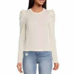 Best Sale 👍 Chelsea & Violet Crew Neck Long Puff Sleeve Waffle Knit Top Rich Black 😍 -Chelsea Violet Sales unnamed file 252