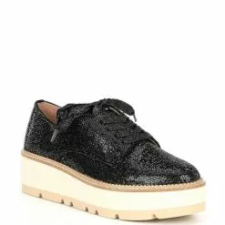 Budget 🎉 Chelsea & Violet Insta Rhinestone Embellished Lace-Up Platform Oxfords Black ❤️