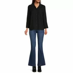 Coupon 🧨 Chelsea & Violet Tencel Point Collar 3/4 Sleeve Shirttail Hem Button Front Patch Pocket Shirt Olivine 🌟 -Chelsea Violet Sales unnamed file 279