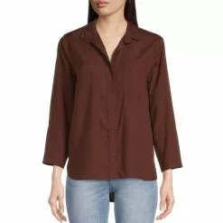 Coupon 🧨 Chelsea & Violet Tencel Point Collar 3/4 Sleeve Shirttail Hem Button Front Patch Pocket Shirt Olivine 🌟 -Chelsea Violet Sales unnamed file 280