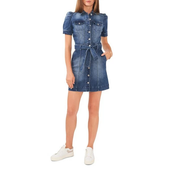 Best deal 🎁 Chelsea & Violet Short Puff Sleeve Button Front Stretch Denim Belted Mini Dress Mid Rinse 😀 3 Best deal 🎁 Chelsea & Violet Short Puff Sleeve Button Front Stretch Denim Belted Mini Dress Mid Rinse 😀