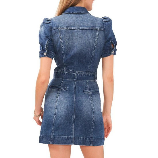 Best deal 🎁 Chelsea & Violet Short Puff Sleeve Button Front Stretch Denim Belted Mini Dress Mid Rinse 😀 4 Best deal 🎁 Chelsea & Violet Short Puff Sleeve Button Front Stretch Denim Belted Mini Dress Mid Rinse 😀 - Image 2