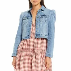 Deals 😀 Chelsea & Violet Point Collar Long Puff Shoulder Sleeve Denim Short Statement Jacket Rich Black ✔️ -Chelsea Violet Sales unnamed file 330