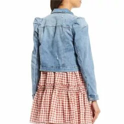 Deals 😀 Chelsea & Violet Point Collar Long Puff Shoulder Sleeve Denim Short Statement Jacket Rich Black ✔️ -Chelsea Violet Sales unnamed file 331