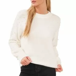 Cheapest ❤️ Chelsea & Violet Mock Neck Drop Shoulder Long Balloon Pearl Boucle Statement Sweater Silver Heather ✔️