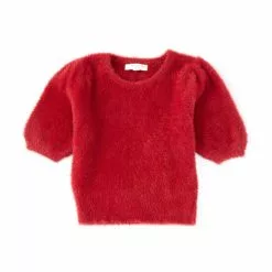 Hot Sale 😍 Chelsea & Violet Girls Little 🔥 Girls 2-6x Super Fuzzy Puff Sleeve Sweater Red ⭐