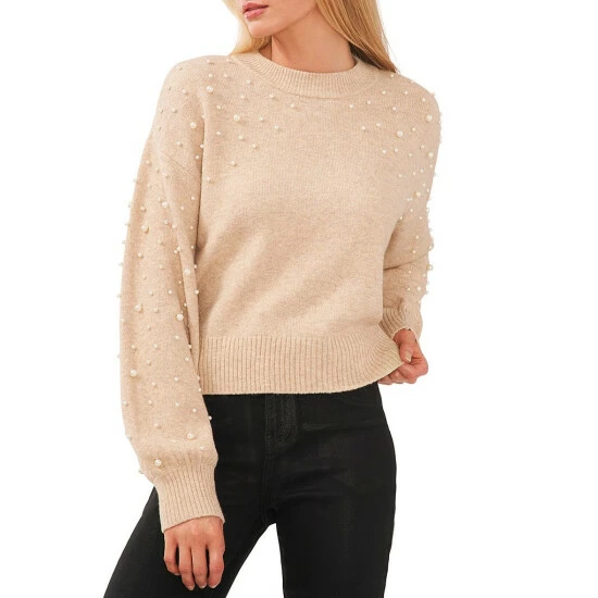 Cheapest ❤️ Chelsea & Violet Mock Neck Drop Shoulder Long Balloon Pearl Boucle Statement Sweater Silver Heather ✔️ 7 Cheapest ❤️ Chelsea & Violet Mock Neck Drop Shoulder Long Balloon Pearl Boucle Statement Sweater Silver Heather ✔️ - Image 5